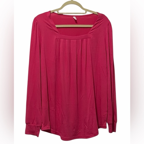 funlingo Tops - Funlingo Magenta Fuchsia Pleated Square Neck Tunic